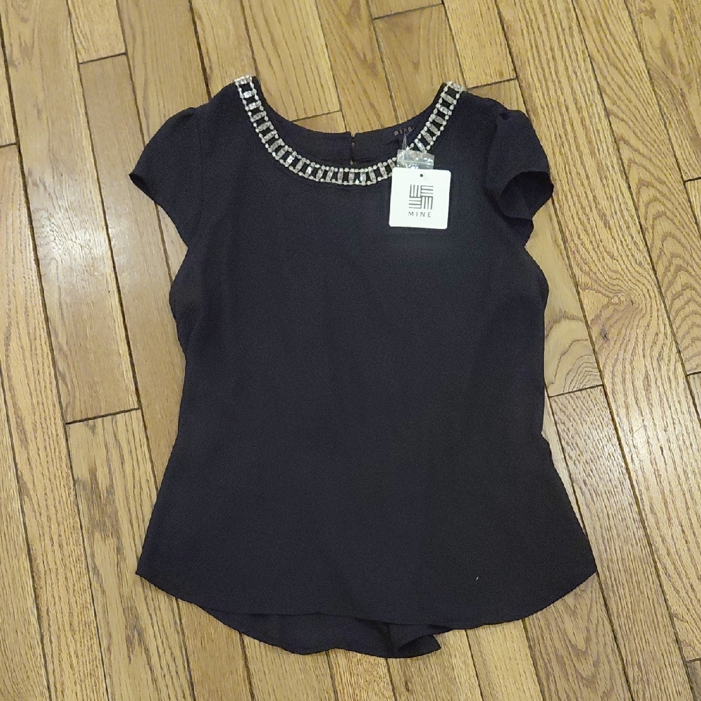 Mine Black Beaded Women's Blouse Sz S